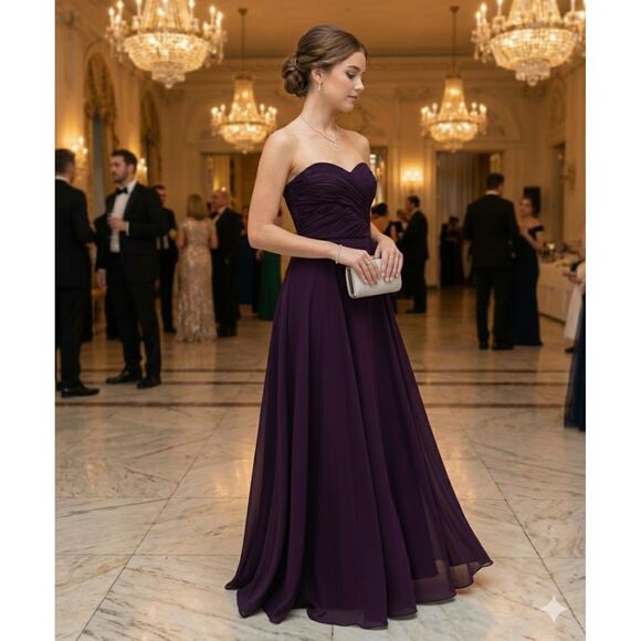 Lauren Ralph Lauren 100% Silk Ruched Strapless Gown Sz10 Wedding Prom Holiday - Picture 1 of 6